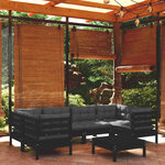 vidaXL Salon de jardin 7 Pièces avec coussins Noir Bois de pin