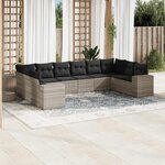 vidaXL Salon de jardin avec coussins 10 Pièces gris clair résine tressée