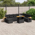 vidaXL Salon de jardin 8 Pièces avec coussins noir résine tressée