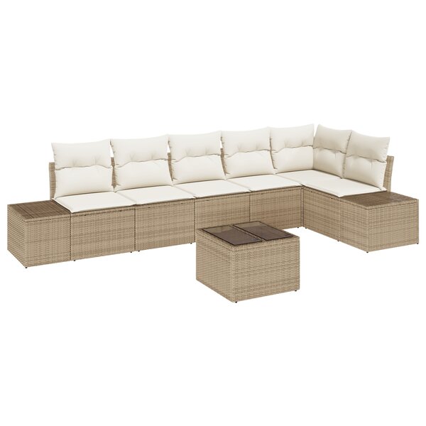 vidaXL Ensemble de canapé de jardin 7 pièces avec coussins en rotin marron