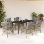 vidaXL Ensemble à manger de jardin coussins 7 Pièces mélange beige rotin