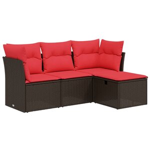 vidaXL Salon de jardin 4 Pièces avec coussins marron résine tressée