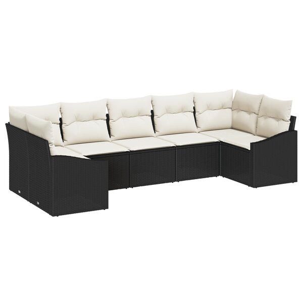 vidaXL Ensemble de canapé de jardin 7 pièces avec coussins Noir poly rotin