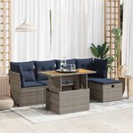 vidaXL Salon de jardin avec coussins 6 Pièces gris résine tressée acacia