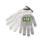 Pack and Move - Lot de 12 Paires de gants de travail déménagement - Coton et PVC antidérapant - Blanc et Noir