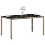 vidaXL Table de jardin dessus en verre gris clair résine tressée