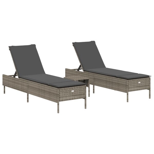 vidaXL Ensemble de chaises longues avec coussins 3 Pièces gris poly rotin