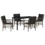 vidaXL Set de salle à manger de jardin 5 pièces avec coussins gris en rotin poli
