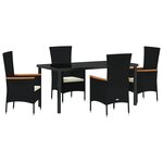 vidaXL Ensemble de salle à manger de jardin 5 pièces avec coussins en poly rattan noir