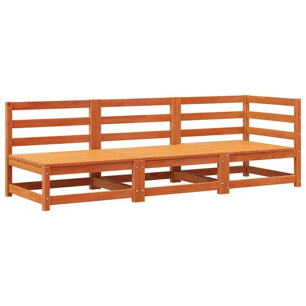 vidaXL Canapé de jardin 3 places cire marron bois de pin massif