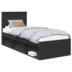 vidaXL Cadre de lit avec tête de lit Noir 75 x 190 cm Pin massif