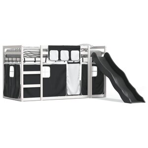 vidaXL Lit superposé sans matelas avec toboggan blanc noir 90x200 cm