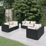 vidaXL Salon de jardin 6 Pièces avec coussins Résine tressée Noir
