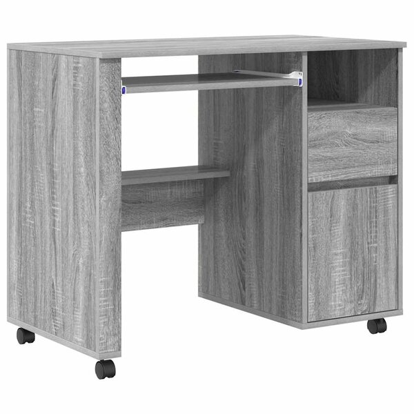 vidaXL Bureau avec roues Gris Sonoma 91 x 50 x 77 cm Bois d'ingénierie