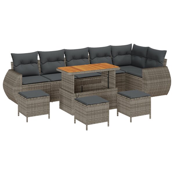 Ensemble de 10 Pièces de Canapé de Jardin avec Coussins Gris en Rattan et Acacia