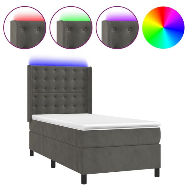 vidaXL Sommier à lattes de lit matelas LED Gris foncé 80x200cm Velours