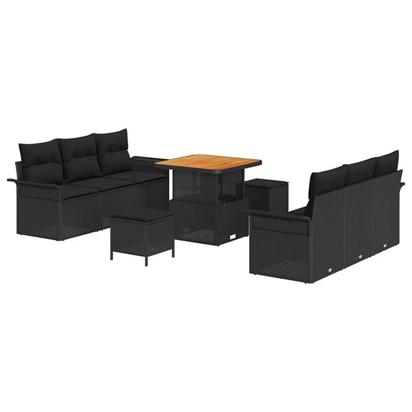 vidaXL Ensemble de canapé de jardin 9 Pièces Noir 80 x 80 x 71 cm