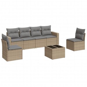 vidaXL Salon de jardin avec coussins 7 Pièces beige résine tressée