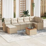Ensemble de canapés de jardin 8 pièces avec coussins Beige Poly Rattan Acacia