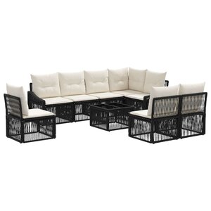 vidaXL Ensemble de canapé de jardin 9 Pièces Noir polyrotin