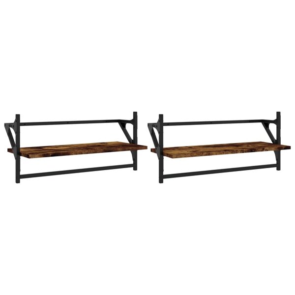 vidaXL Étagères murales avec barres 2 Pièces chêne fumé 65x25x30 cm