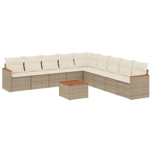 vidaXL Salon de jardin avec coussins 10 Pièces beige résine tressée