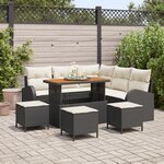 Ensemble de canapés de jardin de 9 pièces avec coussins Noir Poly Rotin Acacia