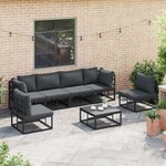 vidaXL Ensemble de canapé de jardin avec coussin 6 Pièces Noir Aluminium