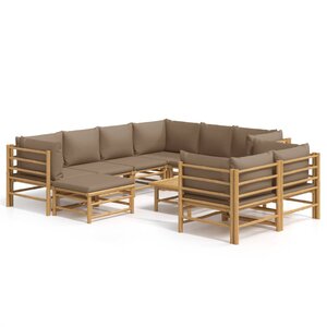 vidaXL Salon de jardin 10 Pièces avec coussins taupe bambou