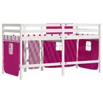 vidaXL Lit mezzanine enfants et rideaux rose 90x190cm bois pin massif