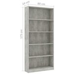 vidaXL Bibliothèque à 5 niveaux Gris béton 80x24x175cm Bois ingénierie