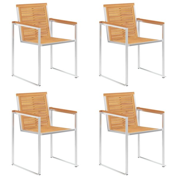vidaXL Chaises de jardin 4 Pièces Bois de teck solide et acier inoxydable