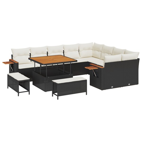 Ensemble de Canapé de Jardin vidaXL 12 pièces avec Coussins - Rattan Synthétique Noir