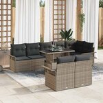 vidaXL Ensemble de canapé de jardin avec coussin 9 Pièces Gris Poly rotin