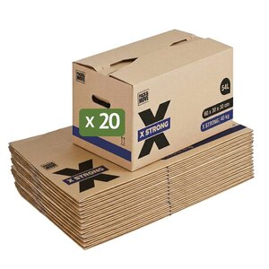 Pack and Move - Lot de 20 Cartons Déménagement X Strong - 60 x 30 x 30 cm - Charge 40 kg - Extrême Résistance - Grande Capacité