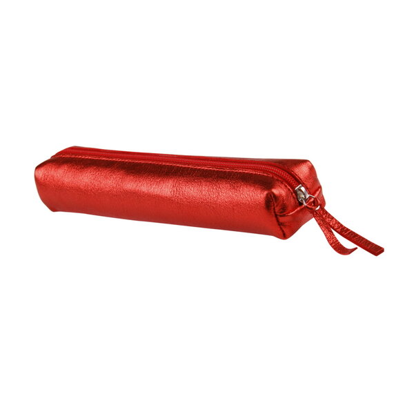 Petite trousse fourre tout effet métal - 19x3.5x3cm - cuir - coquelicot