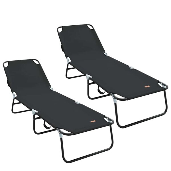 vidaXL Chaise longue pliante 2 pc Polyester Noir