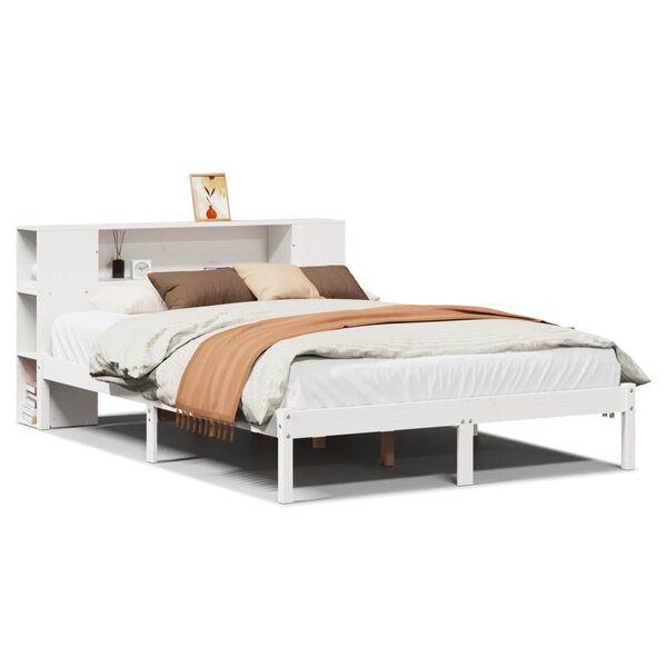 vidaXL Lit bibliothèque sans matelas blanc 160x200 cm bois pin massif