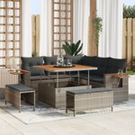Ensemble de Canapé de Jardin 8 Pièces avec Coussins Gris Poly Rattan Acacia
