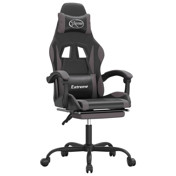 vidaXL Chaise de jeu avec repose-pied Noir et gris Similicuir