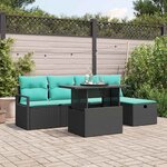 vidaXL Ensemble de canapé de jardin avec coussin 6 Pièces Noir Poly rotin