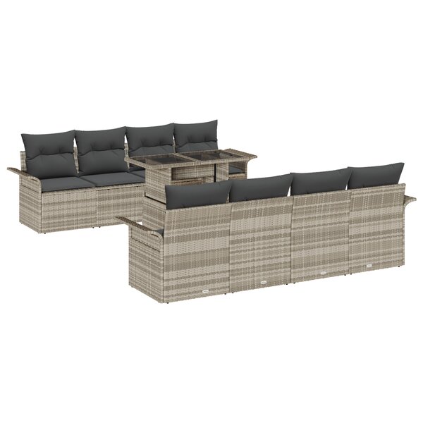vidaXL Ensemble de Canapés de Jardin 9 Pièces avec Coussins Gris Clair en Rotin Poly
