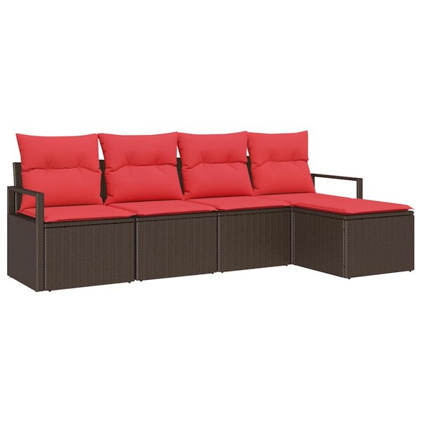 vidaXL Ensemble de canapé de jardin avec coussin 5 Pièces Marron et rouge