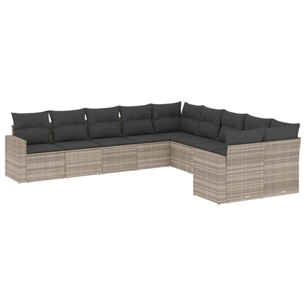 vidaXL Salon de jardin avec coussins 10 Pièces gris clair résine tressée