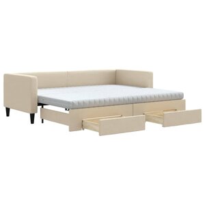 vidaXL Lit de jour avec gigogne et tiroirs crème 80x200 cm tissu
