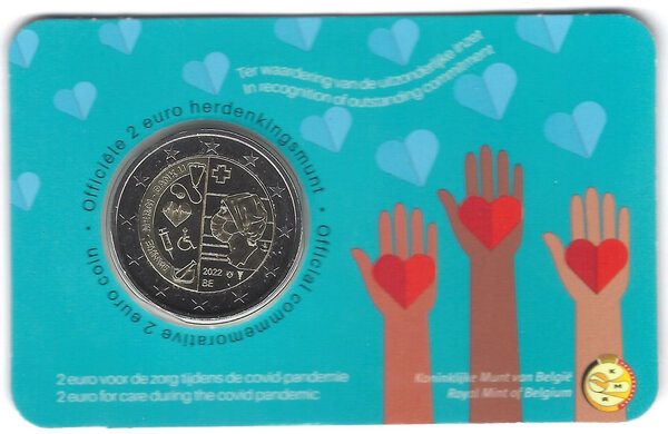 Monnaie 2 euros belgique 2022 - soins pandémie coincard version flamand