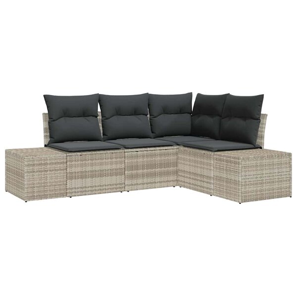 vidaXL Ensemble de canapé de jardin 4 Pièces Gris clair Poly rotin
