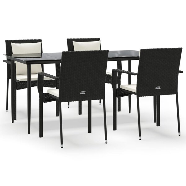 vidaXL Ensemble à manger de jardin coussins 5Pièces Noir Résine tressée