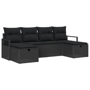 Ensemble de canapés de jardin 6 pièces avec coussins en rattan poly noir