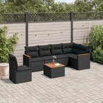 vidaXL Salon de jardin 7 Pièces avec coussins noir résine tressée